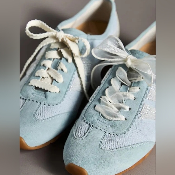 New Anthropologie Dolce Vita Dream Bead Sneakers Blue Multi Burlap - Picture 4 of 16